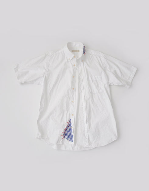 ピンオックスの半袖ステッチワークシャツ